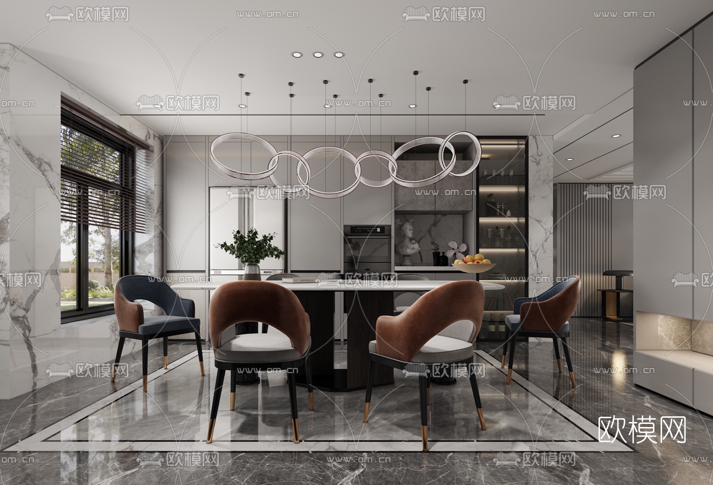 现代客厅餐厅3d模型