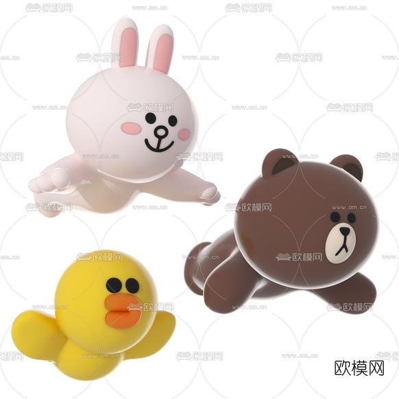 现代公仔布朗熊可妮兔莎莉鸡3d模型下载(渲染图1)