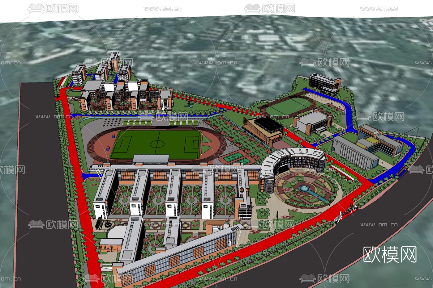 现代学校规划免费su模型下载