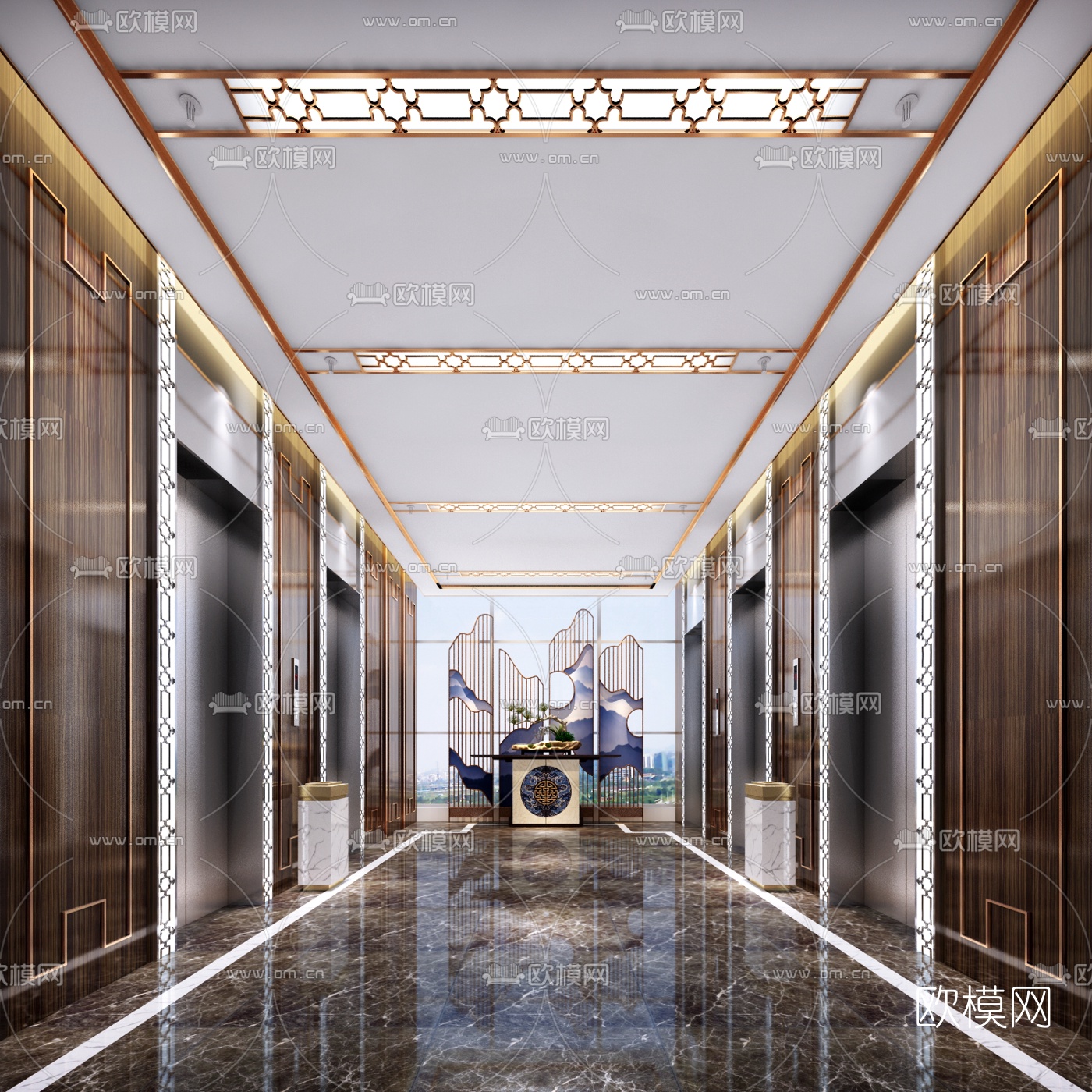 新中式电梯间3d模型下载