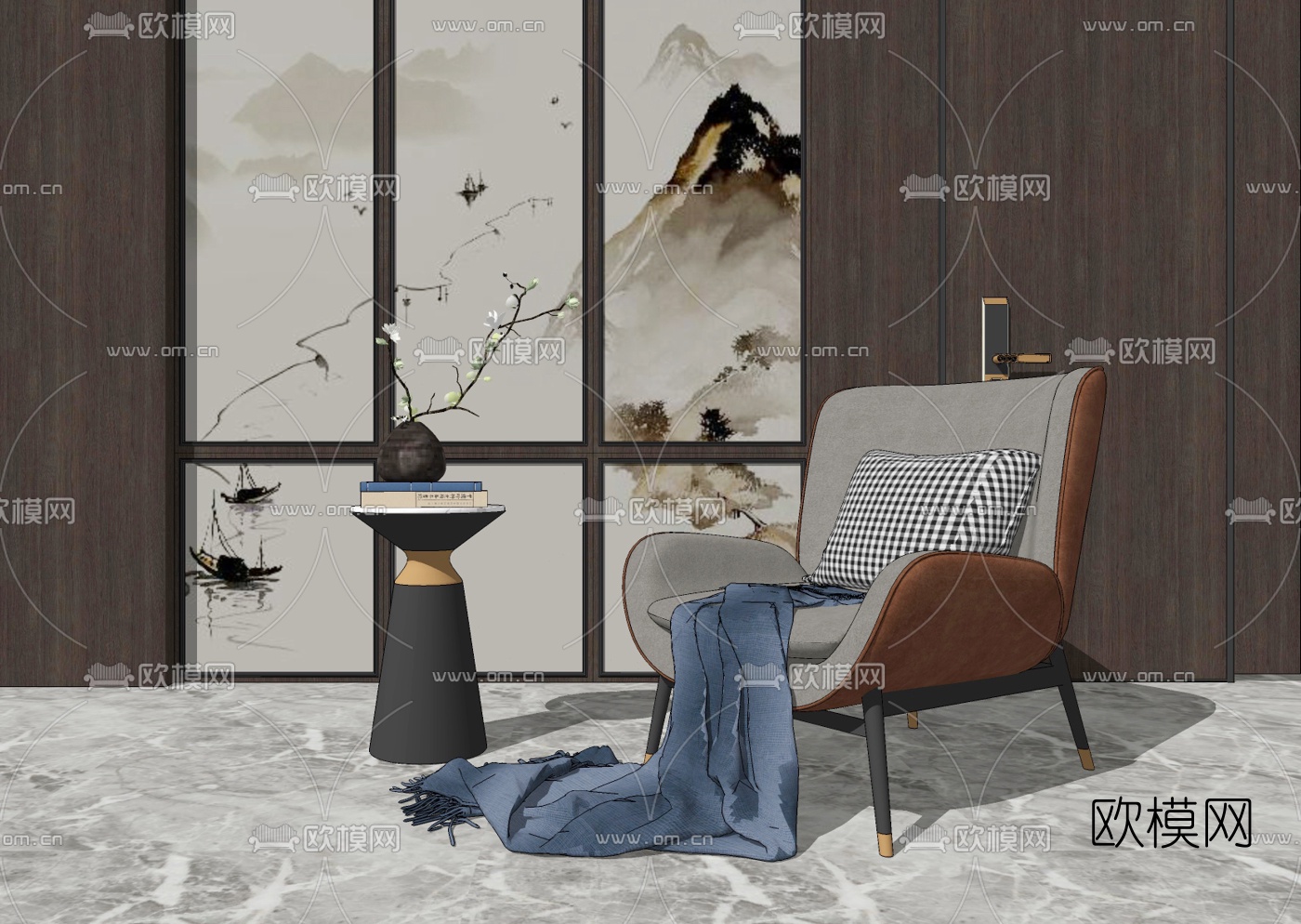 现代布艺休闲沙发边几su模型下载