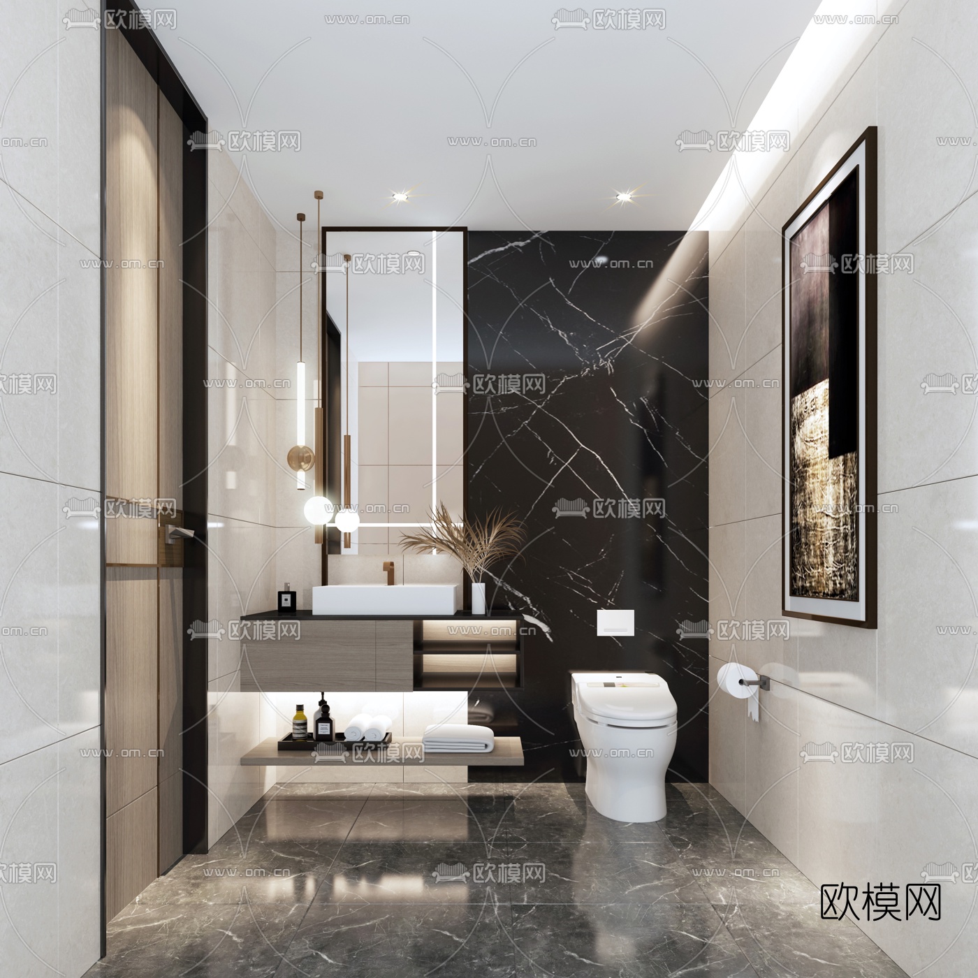 现代卫生间浴室3d模型-免费3dmax模型库-欧模网