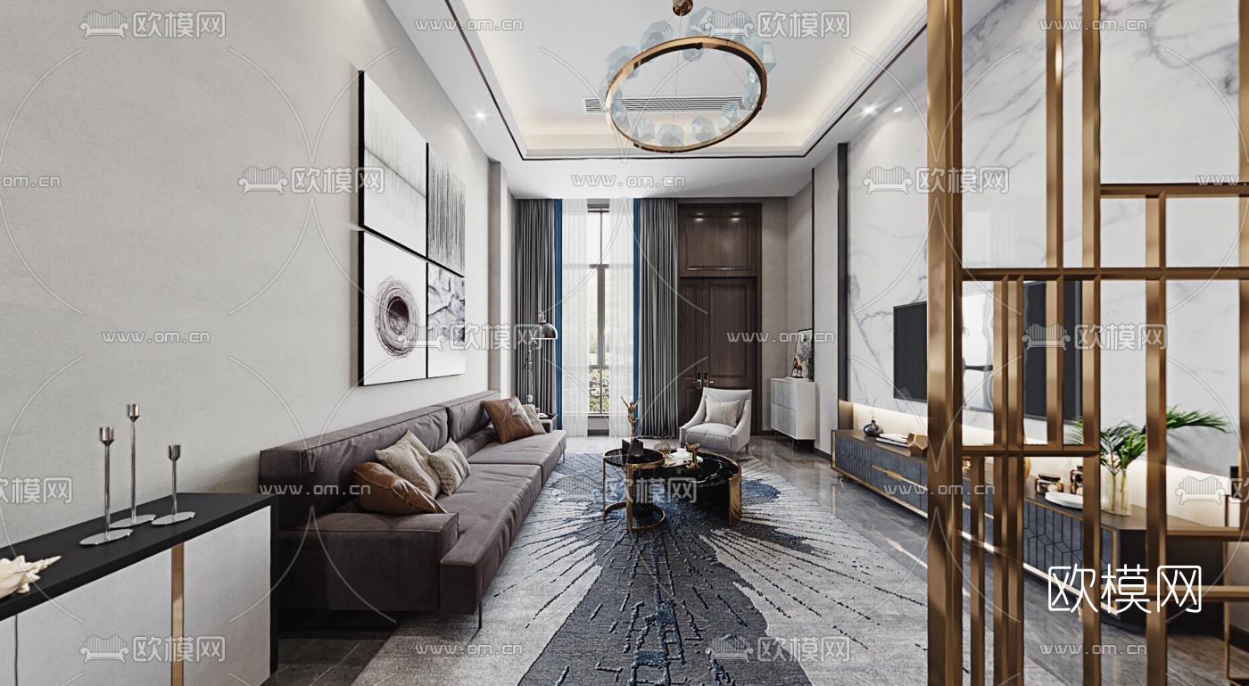 现代轻奢客厅餐厅cr全景3d模型