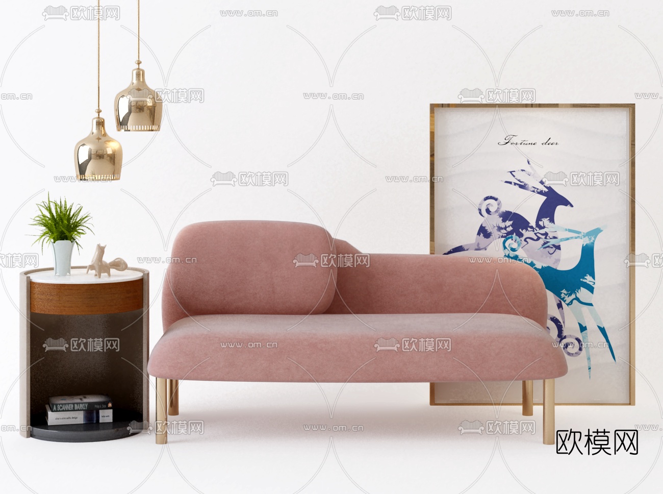 现代布艺贵妃椅3d模型下载