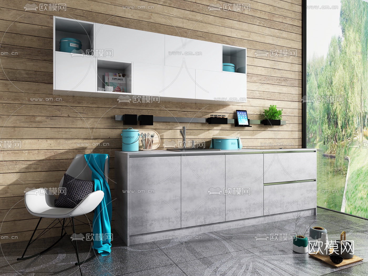 北欧简约橱柜3d模型下载（渲染图1）