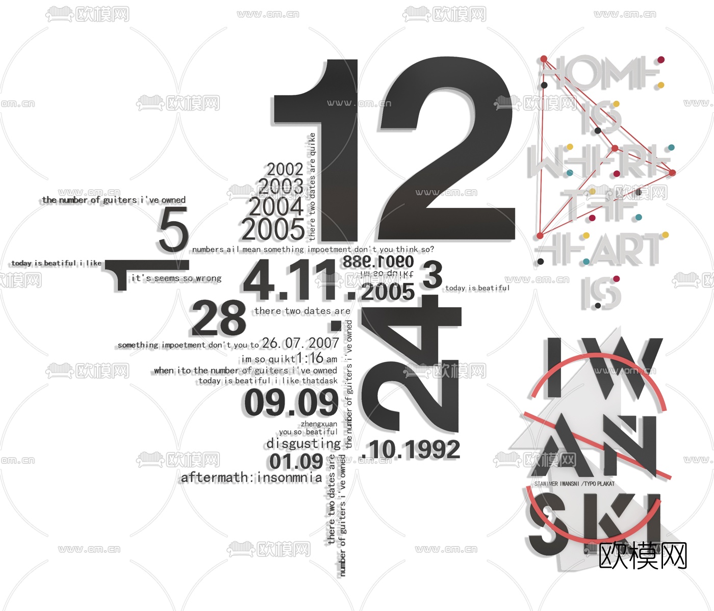 现代字母数字墙饰挂件3d模型下载
