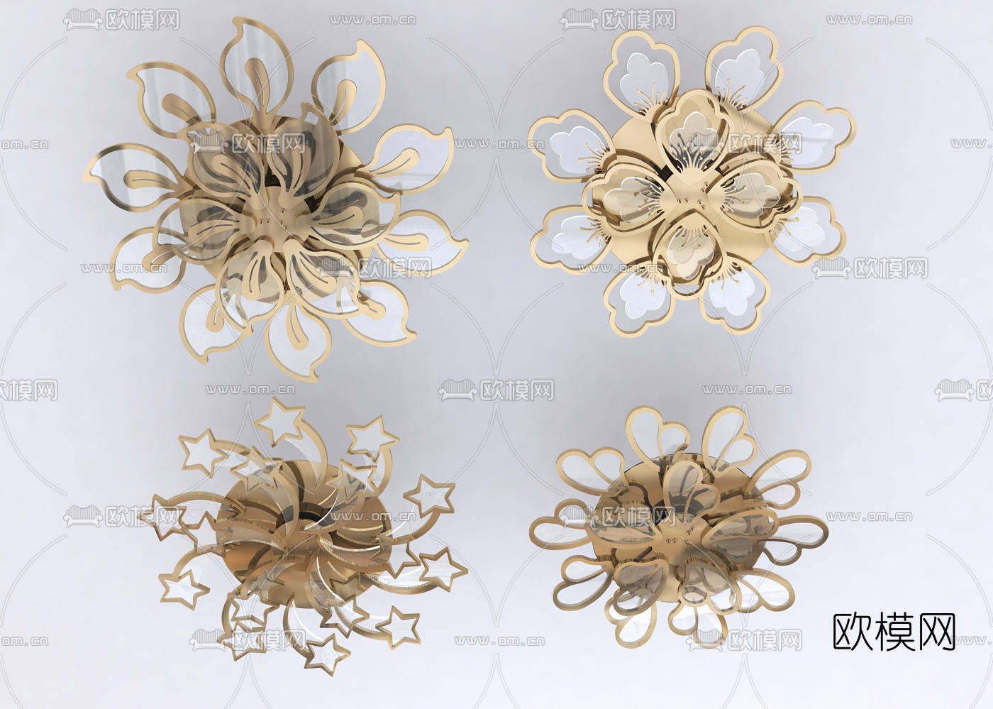 现代金属花瓣吸顶灯3d模型