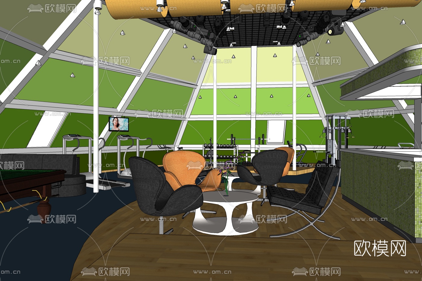 现代健身房免费su模型下载