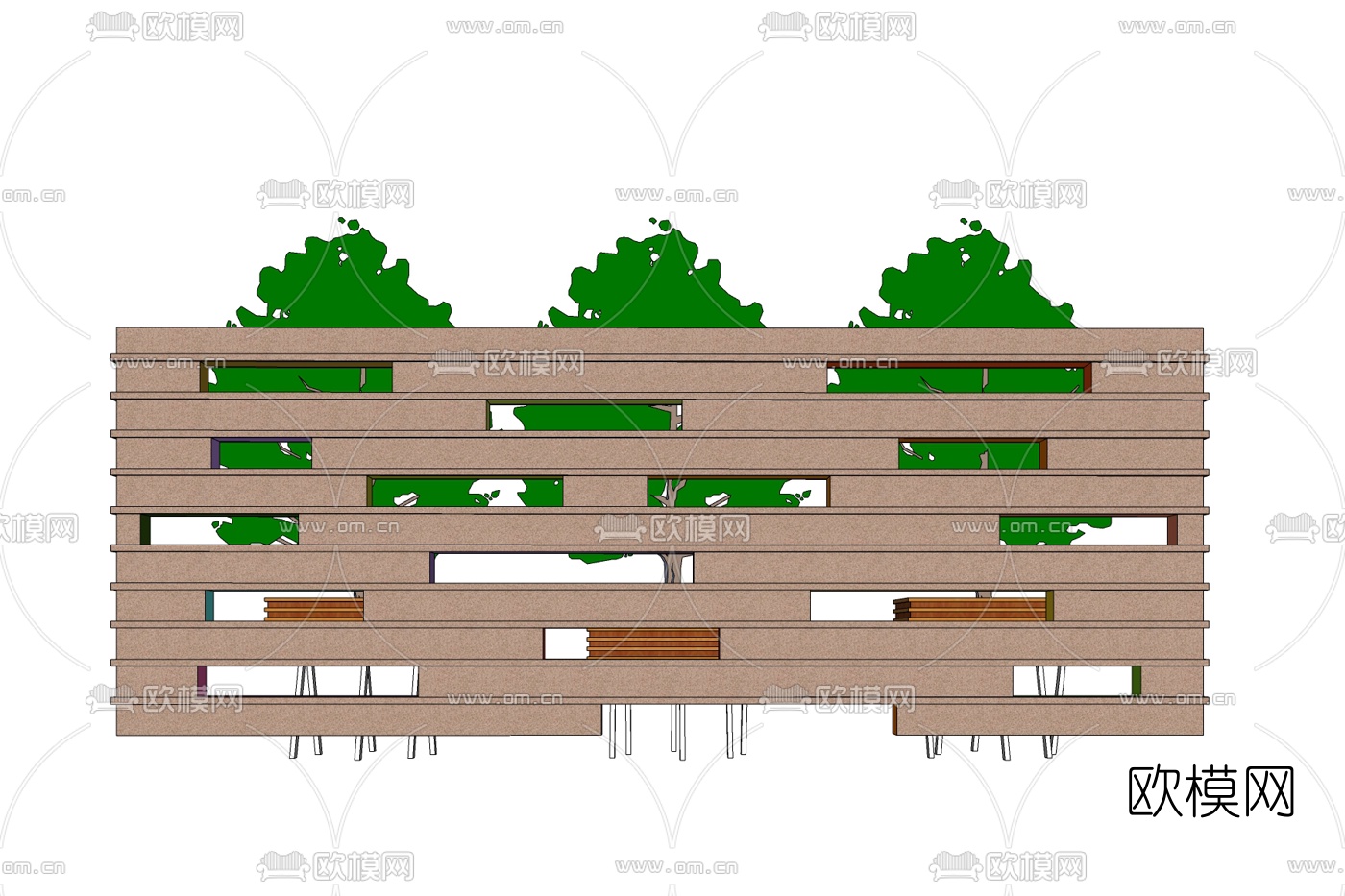 现代景观墙免费su模型下载