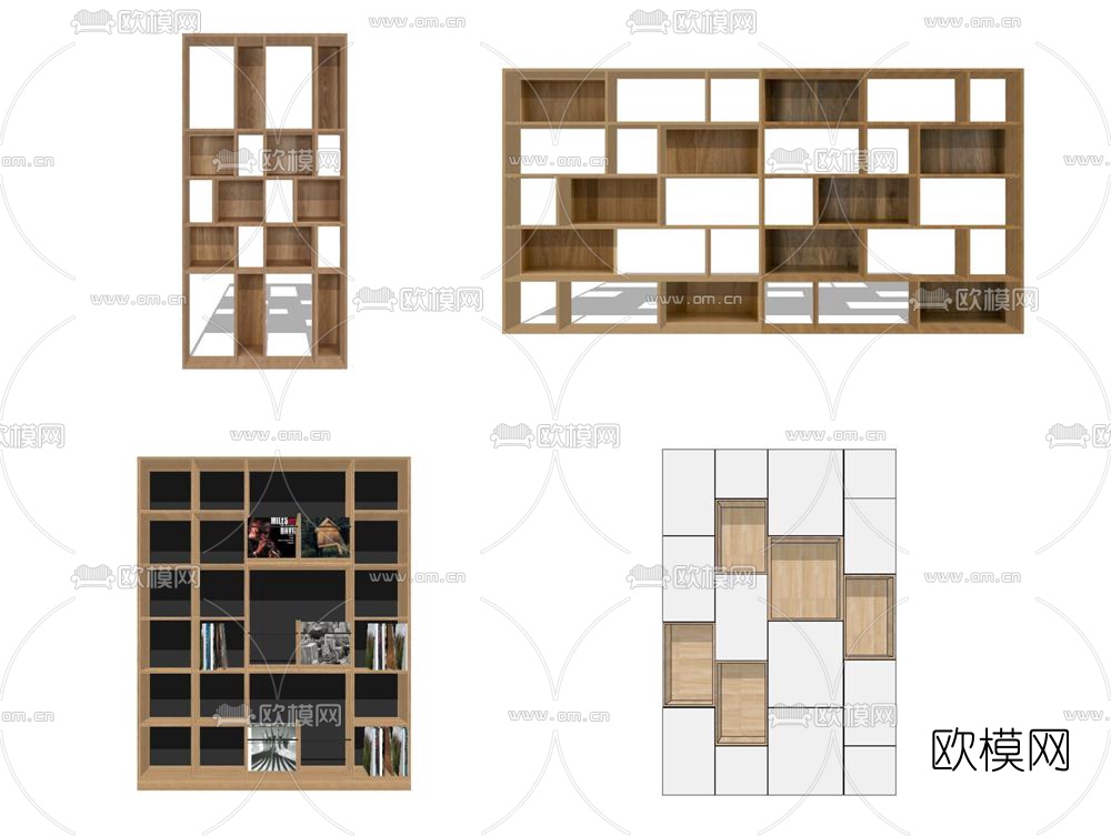 现代实木装饰柜组合su模型