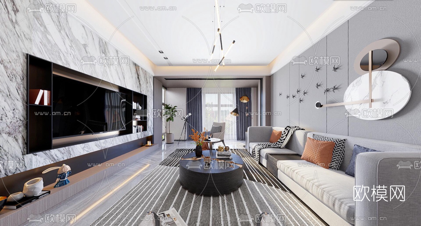 现代港式客厅餐厅cr全景3d模型