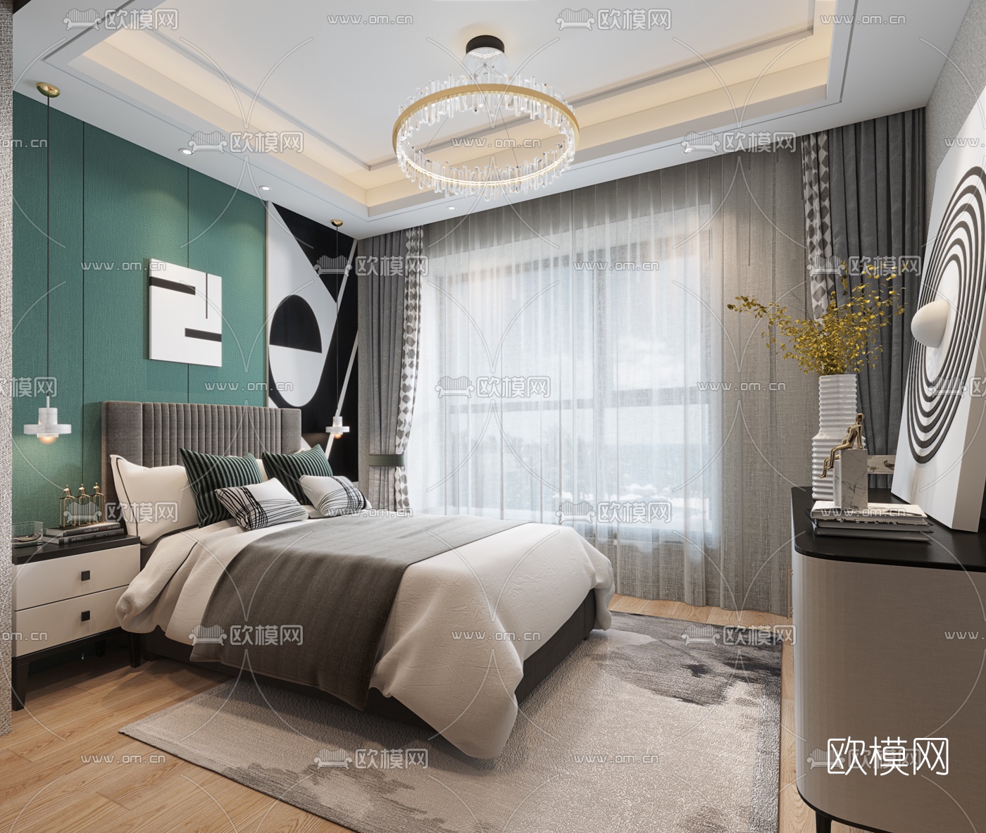 元禾大千设计 现代卧室单人床3d模型-免费3dmax模型库-欧模网