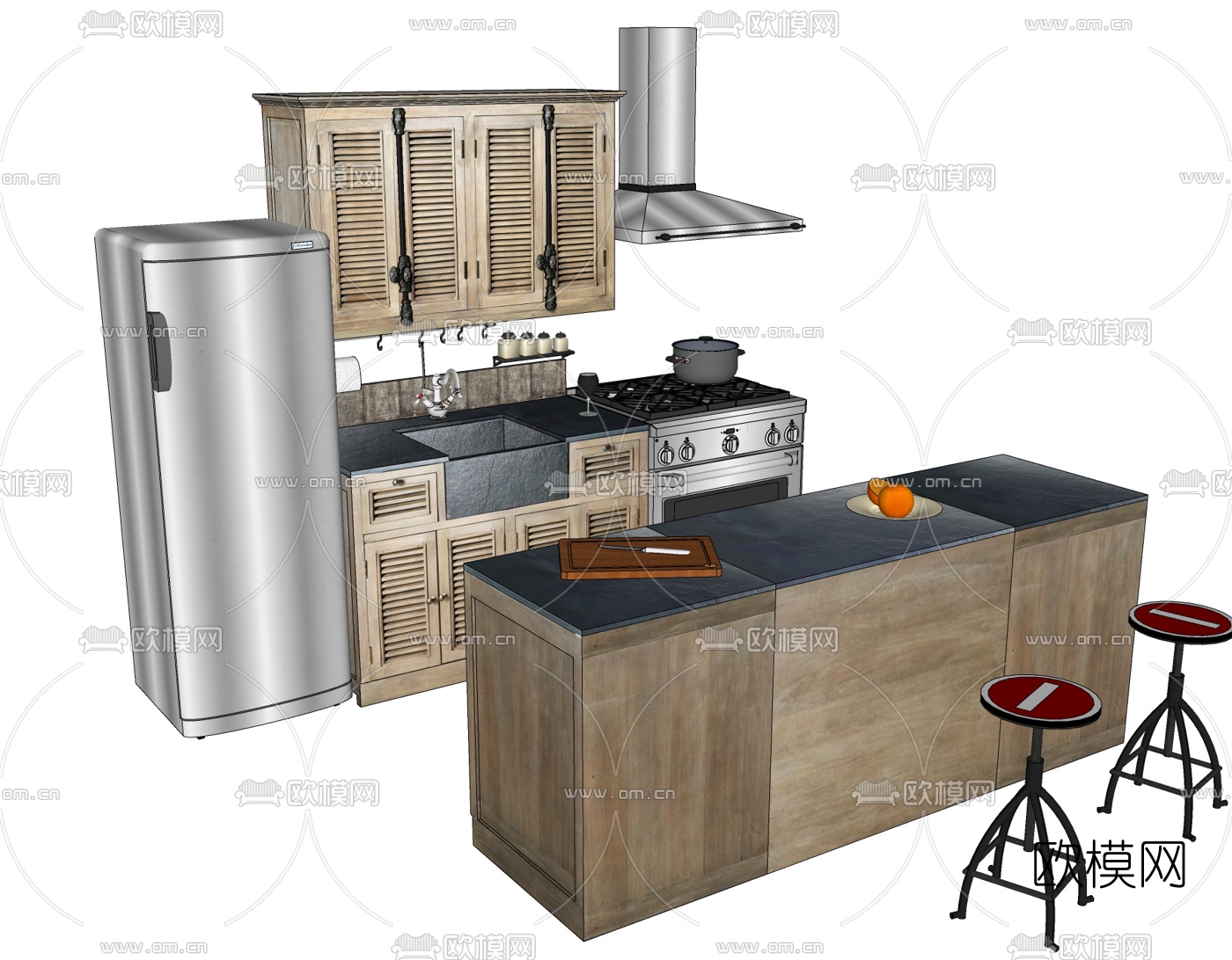 工业风橱柜免费su模型下载