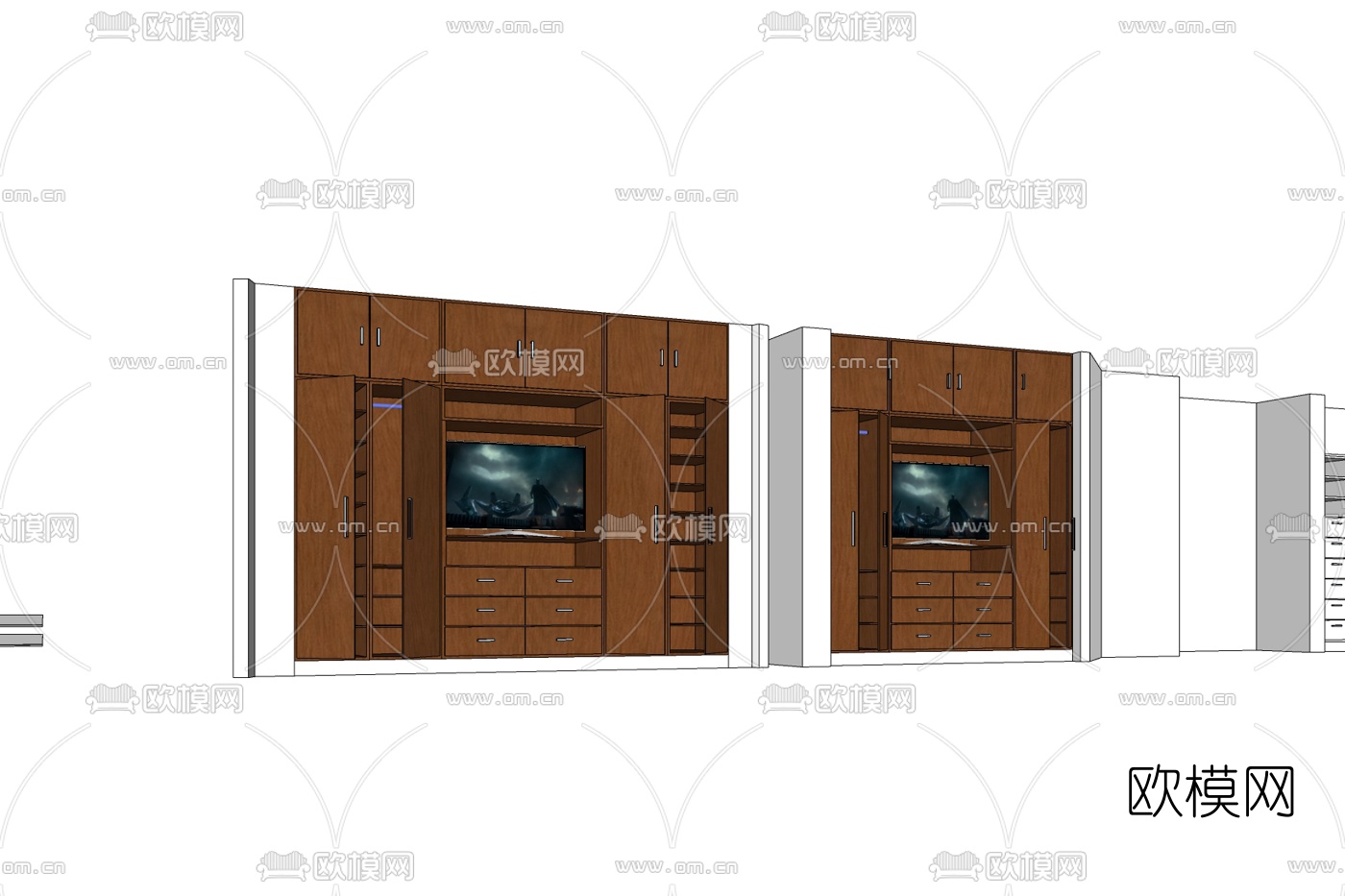现代实木衣柜免费su模型下载