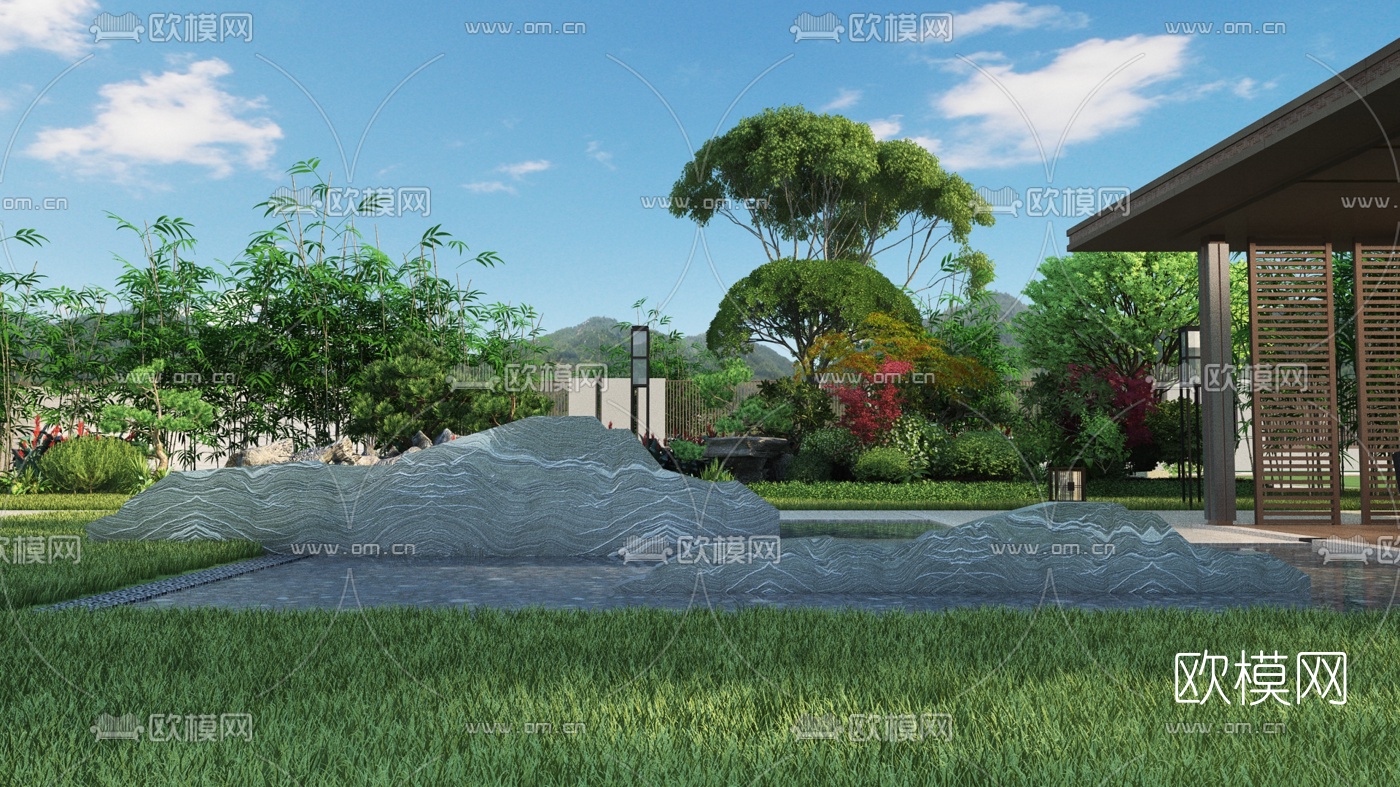 新中式绿化园林景观3d模型
