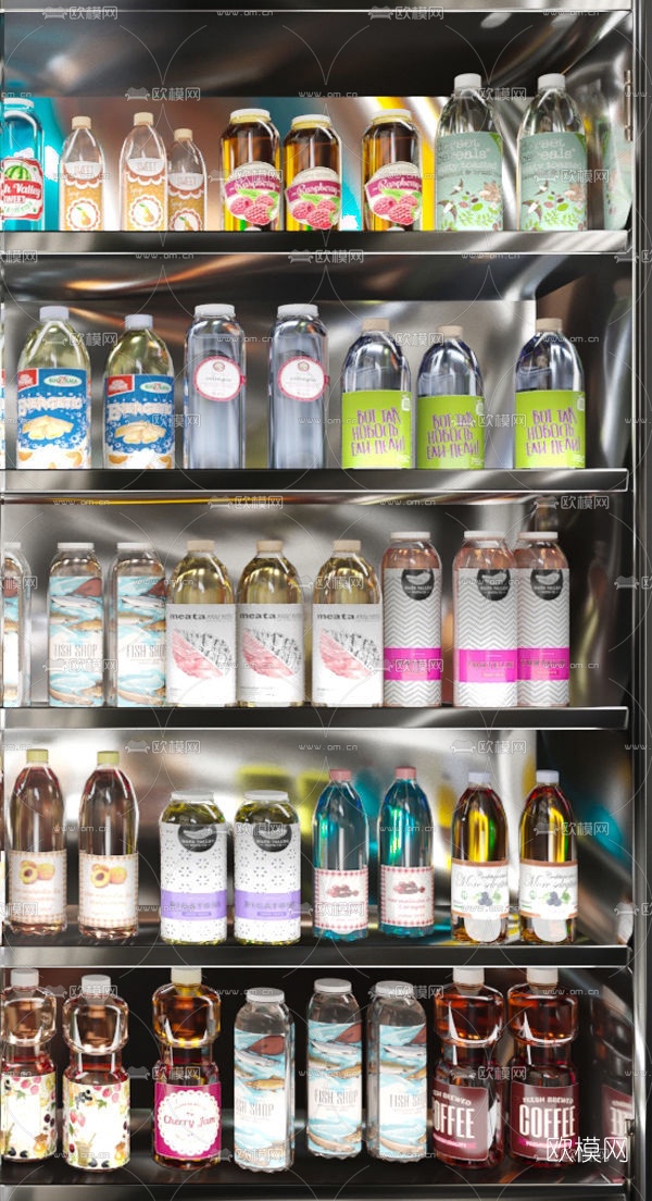 现代苏打水饮料展柜3d模型下载（渲染图3）