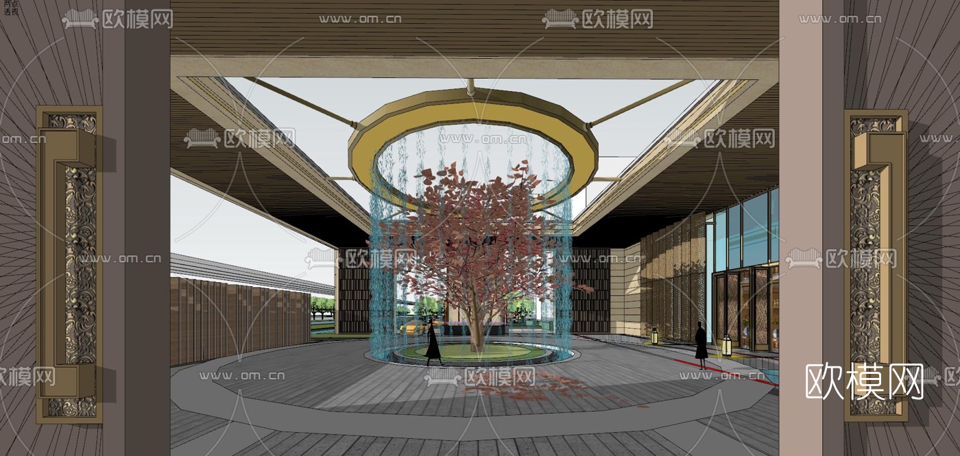 新中式酒店大堂su模型