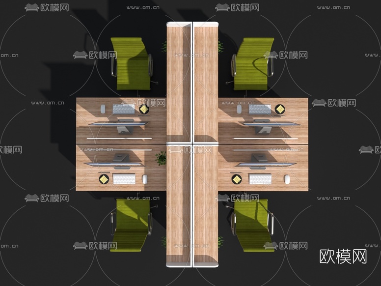 现代卡位办公桌椅3d模型下载(渲染图2)