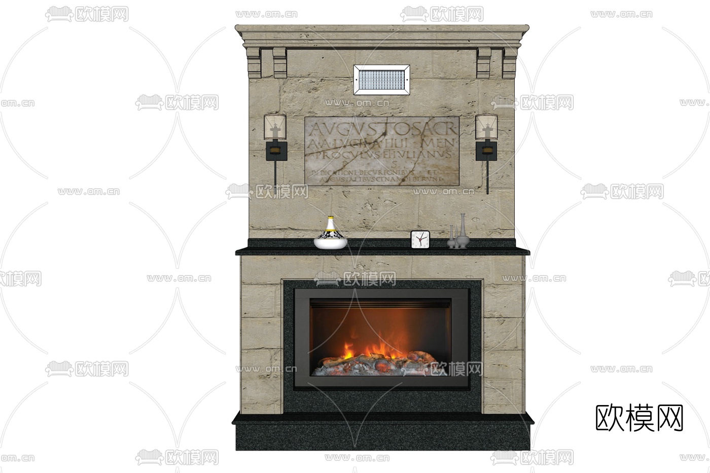 美式壁炉免费su模型下载