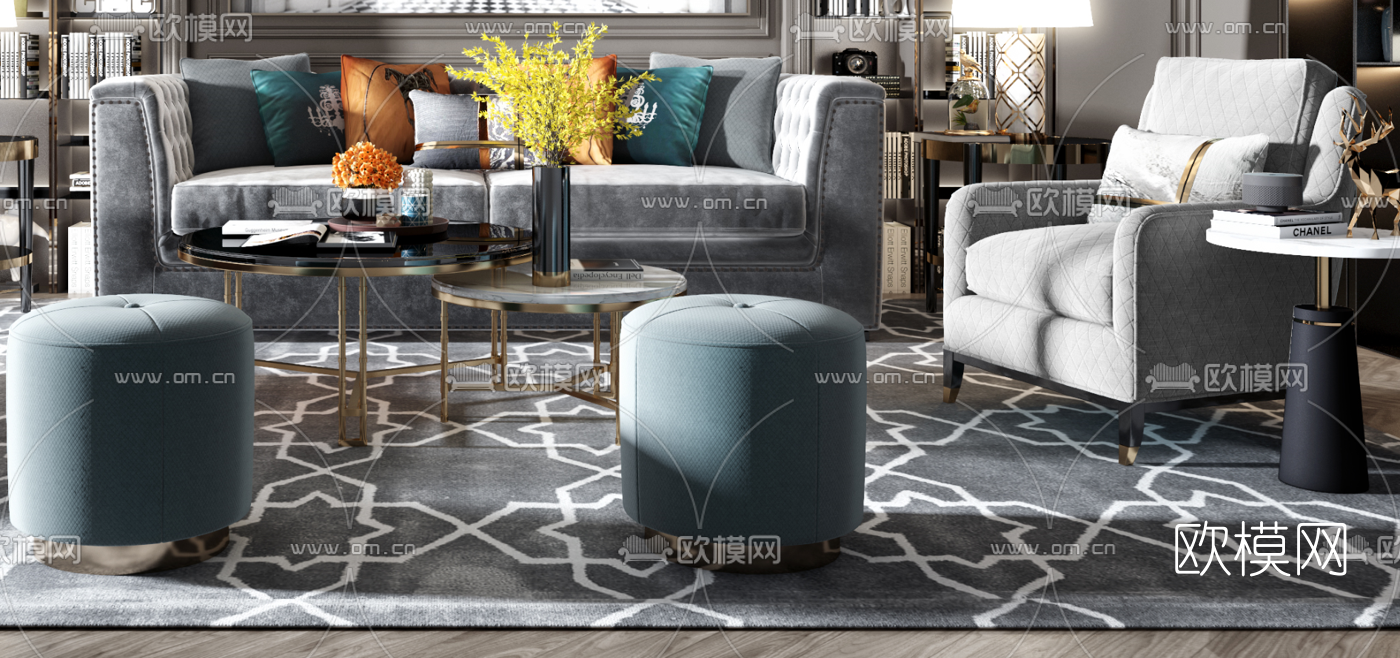 后现代客厅沙发组合3d模型下载（渲染图3）