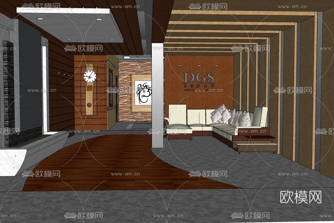 现代接待处休息区免费su模型下载