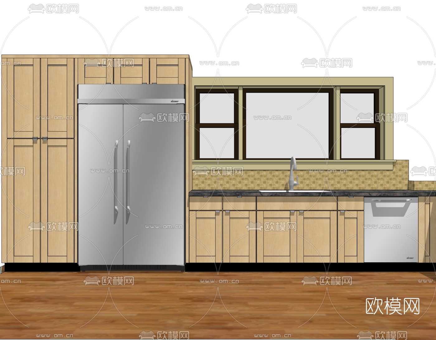 现代橱柜免费su模型下载（渲染图1）
