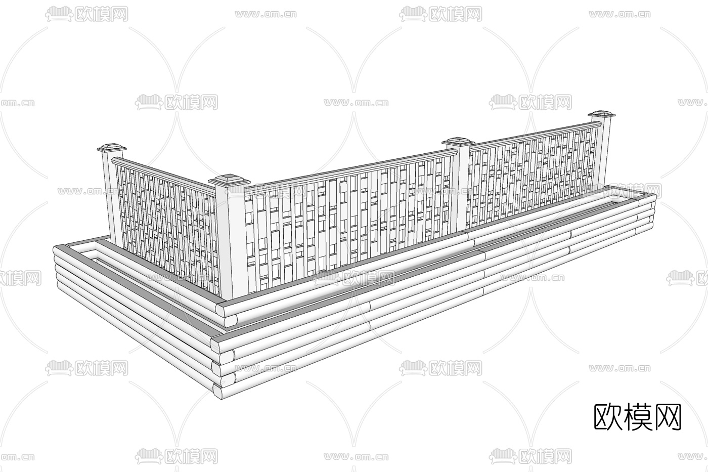 现代围栏免费su模型下载