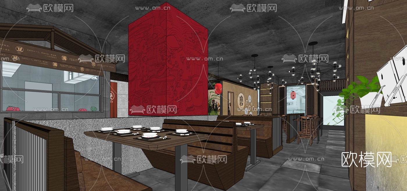 中式火锅店su模型