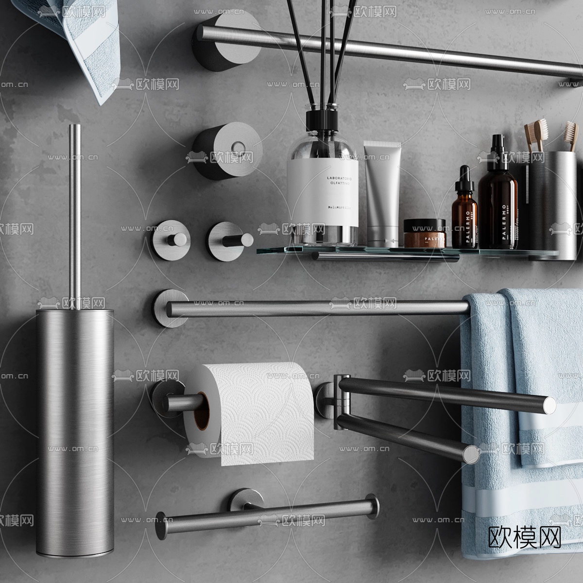 现代卫生间毛巾架五金件组合3d模型