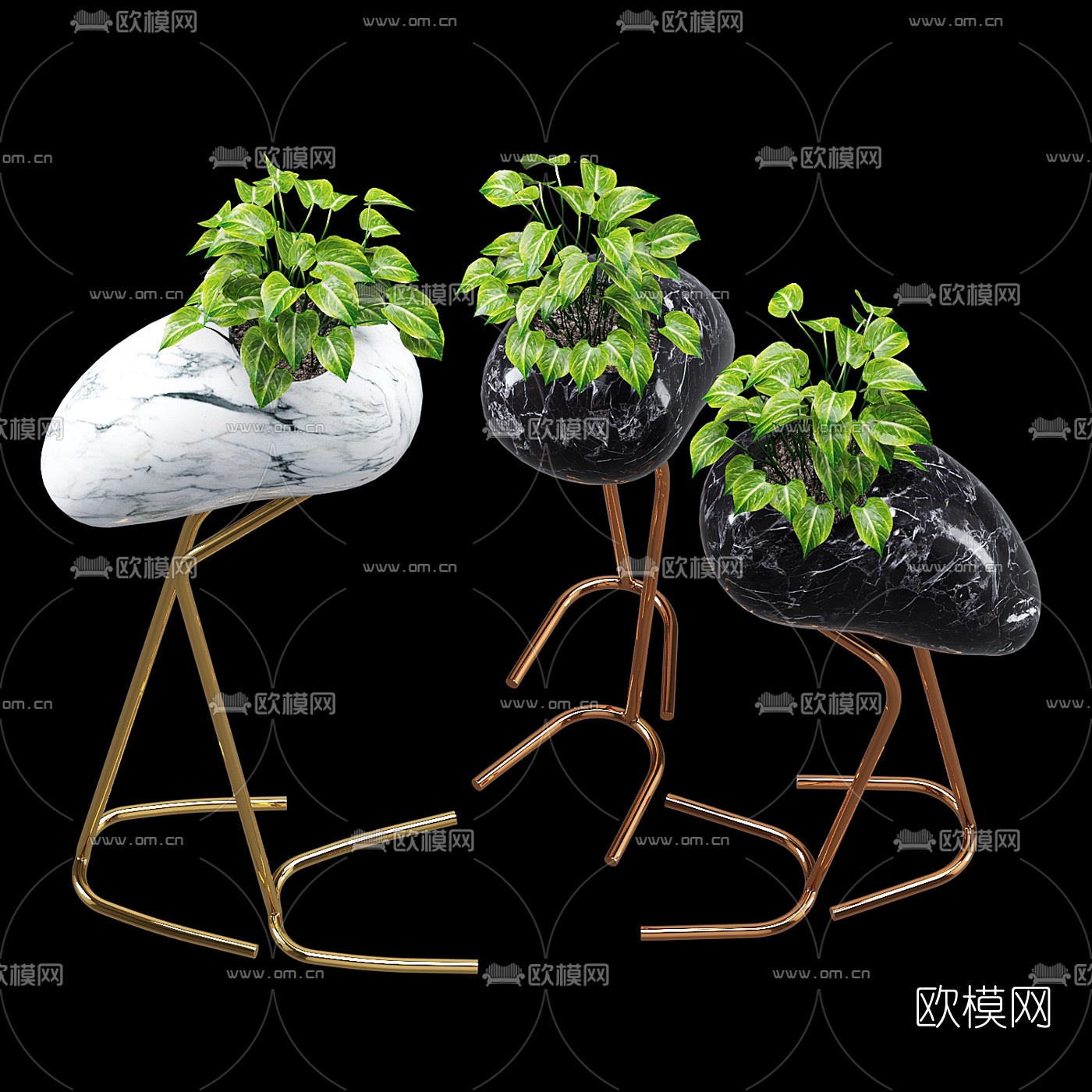 现代鸵鸟盆栽3d模型下载（渲染图2）