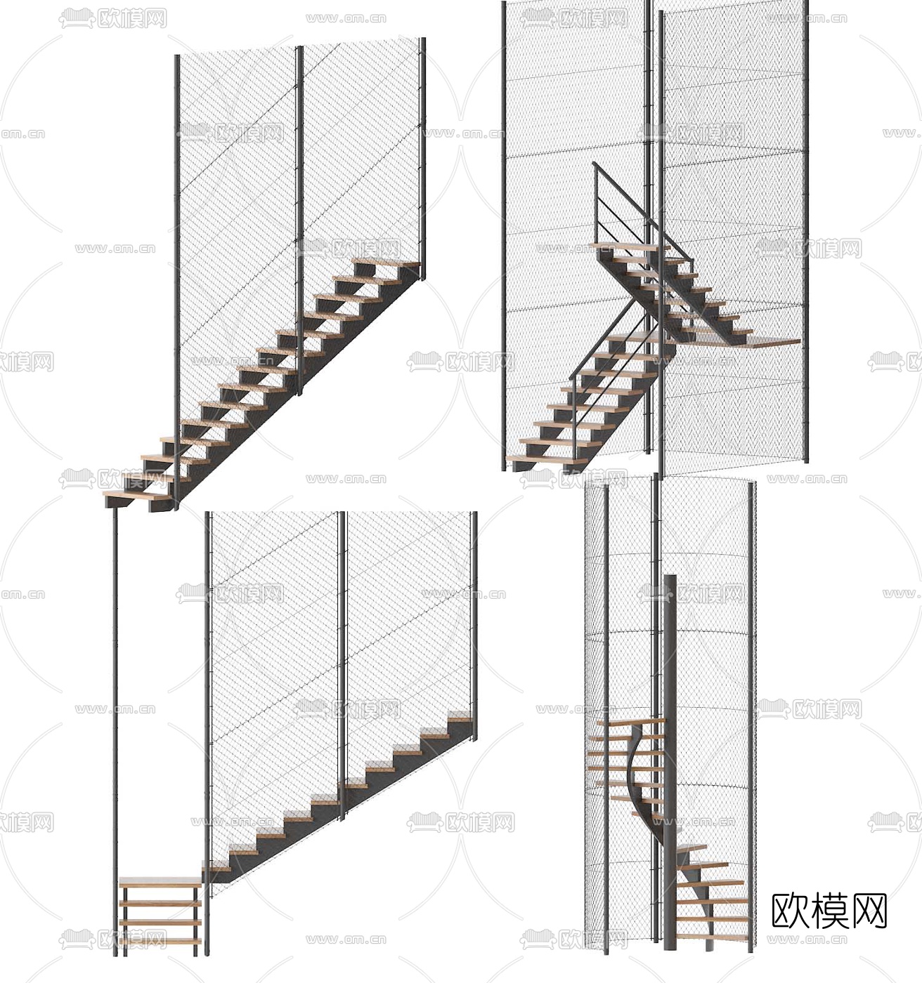 现代简约楼梯护栏组合3d模型