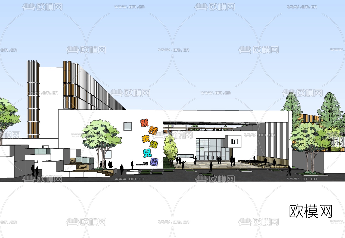 现代幼儿园外观免费su模型下载