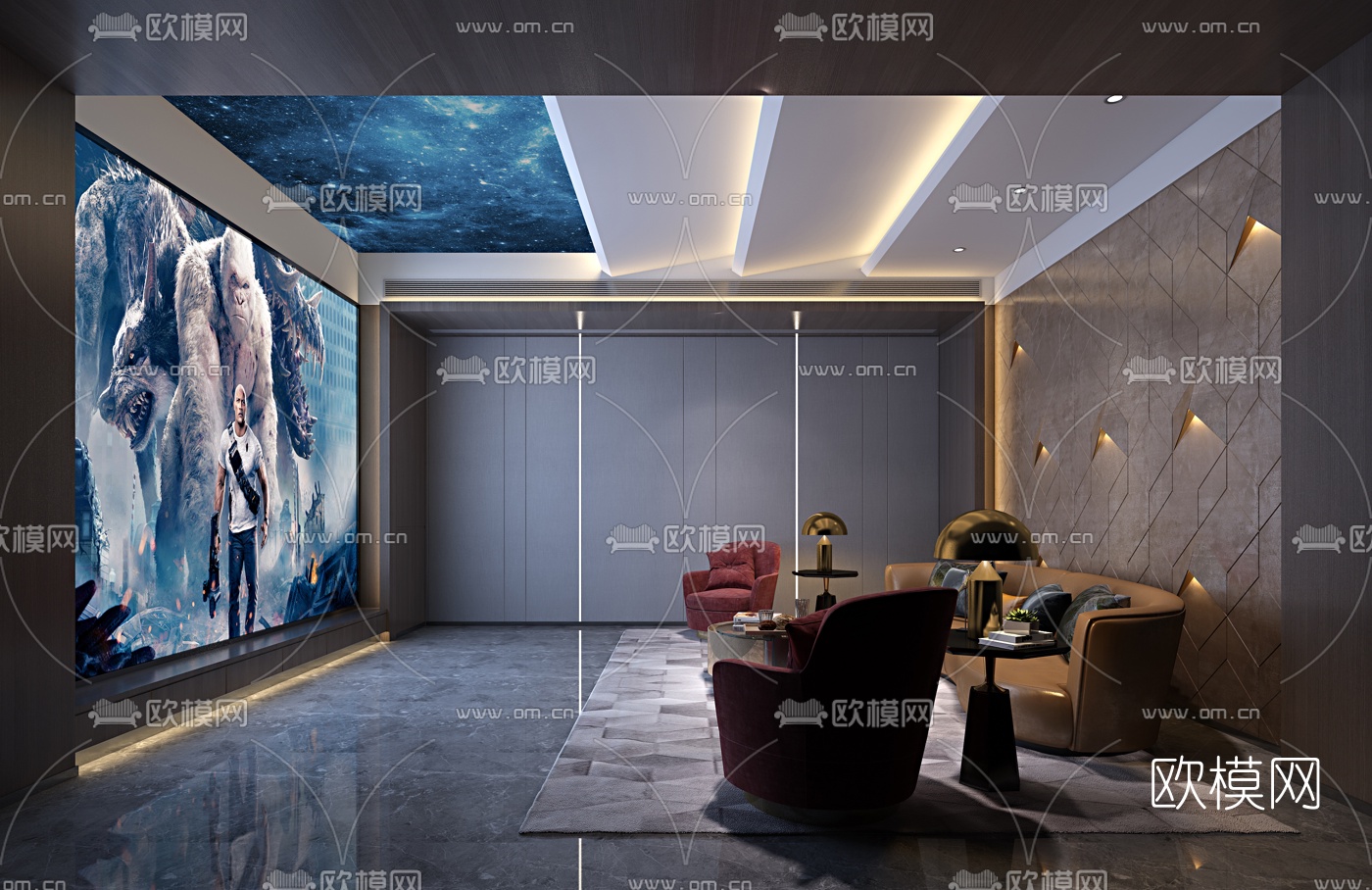 现代视听室影音室3d模型