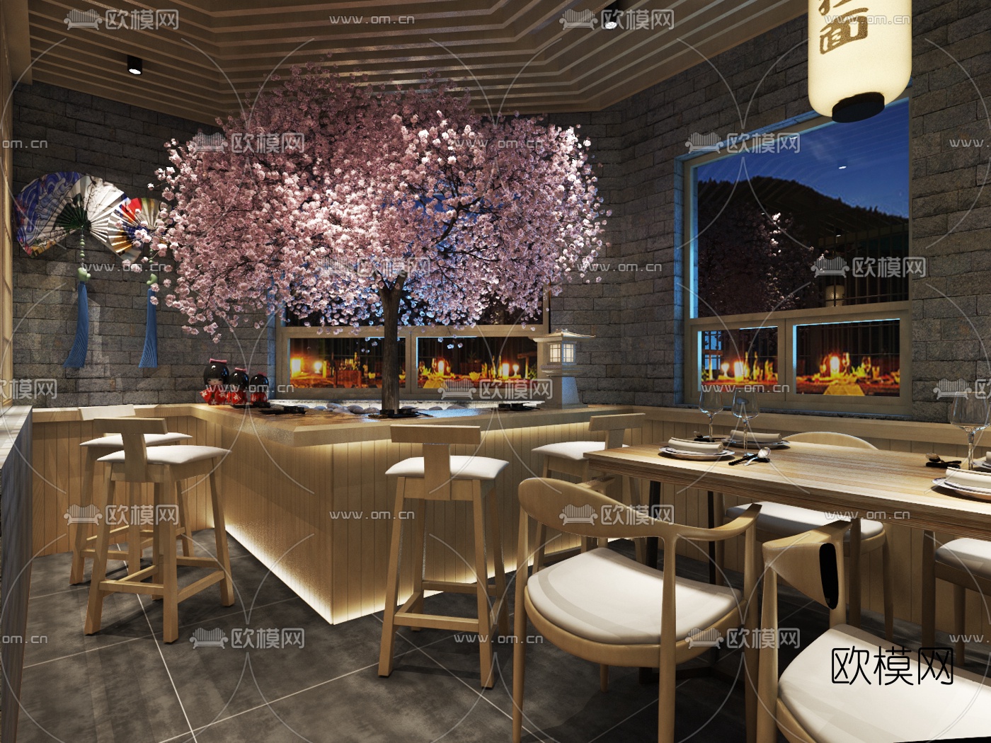 日式拉面馆免费3d模型下载（渲染图3）