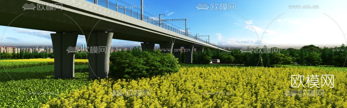 现代高铁高架桥农田景观3d模型