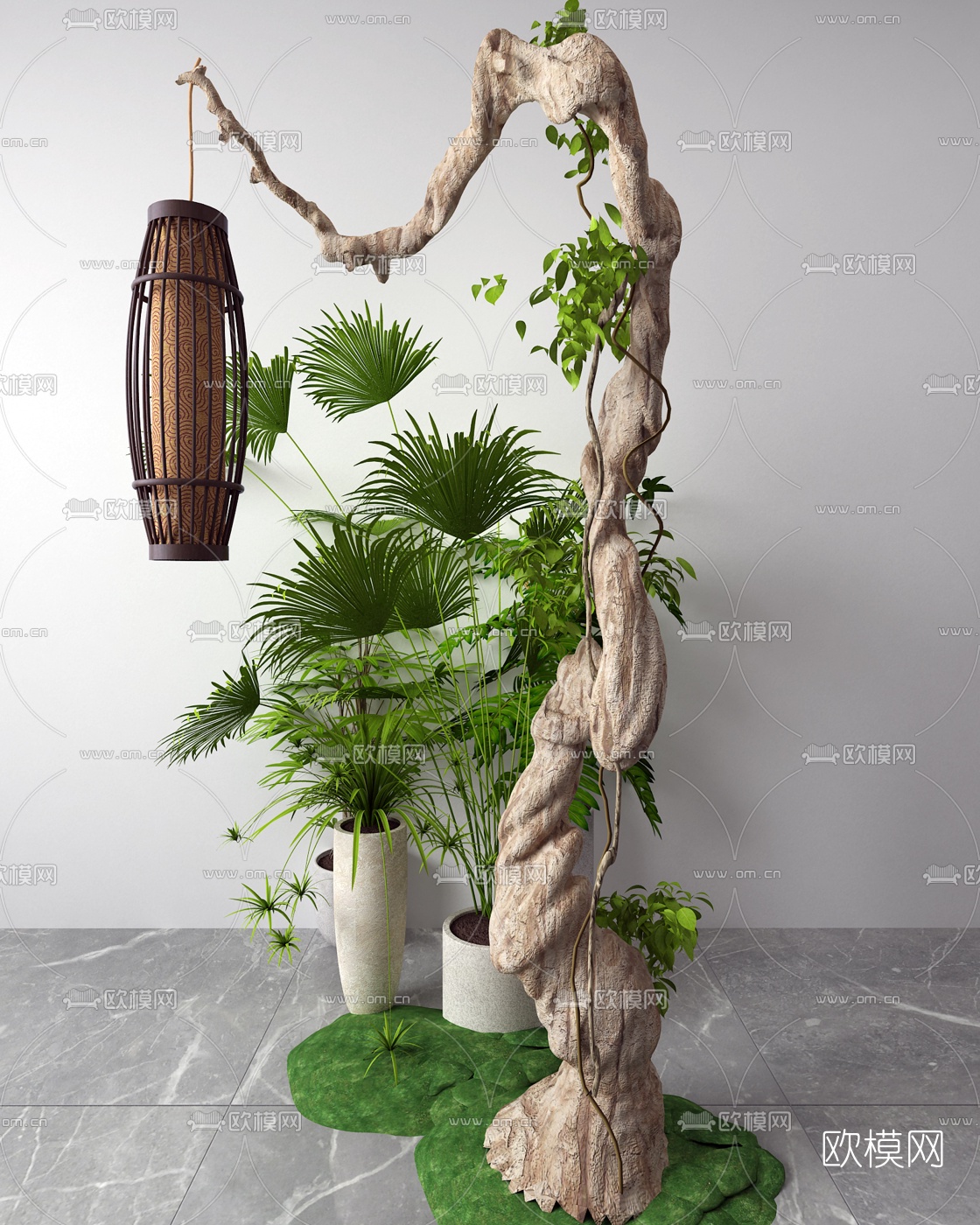 新中式仿树户外灯小品3d模型下载