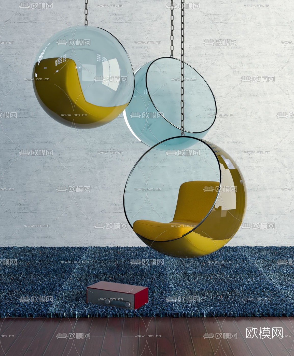 现代玻璃球形吊椅su模型下载（渲染图1）