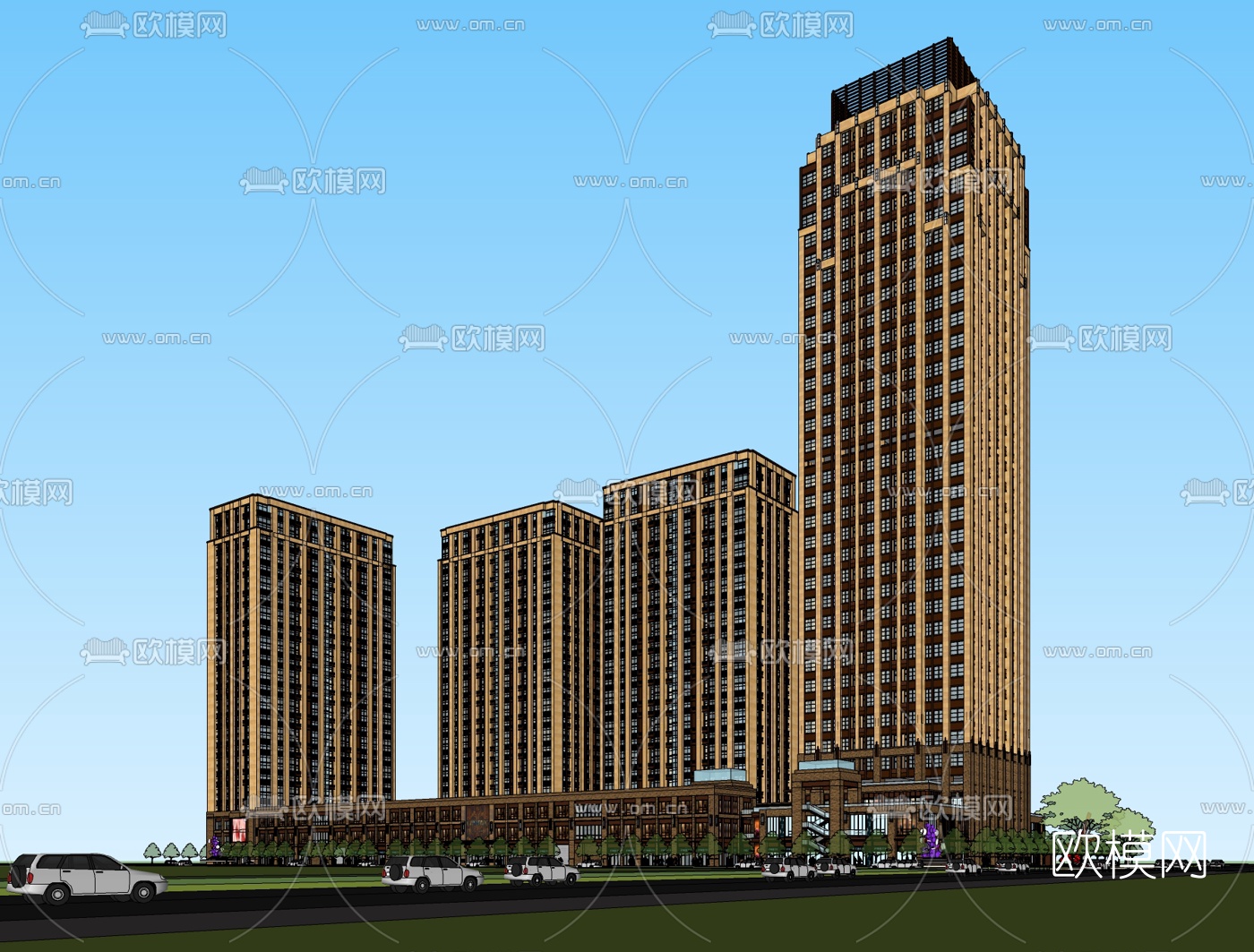 新古典高层公寓楼su模型下载