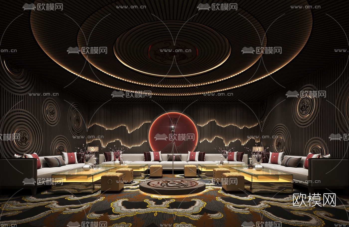 中式KTV包房3d模型下载（渲染图1）