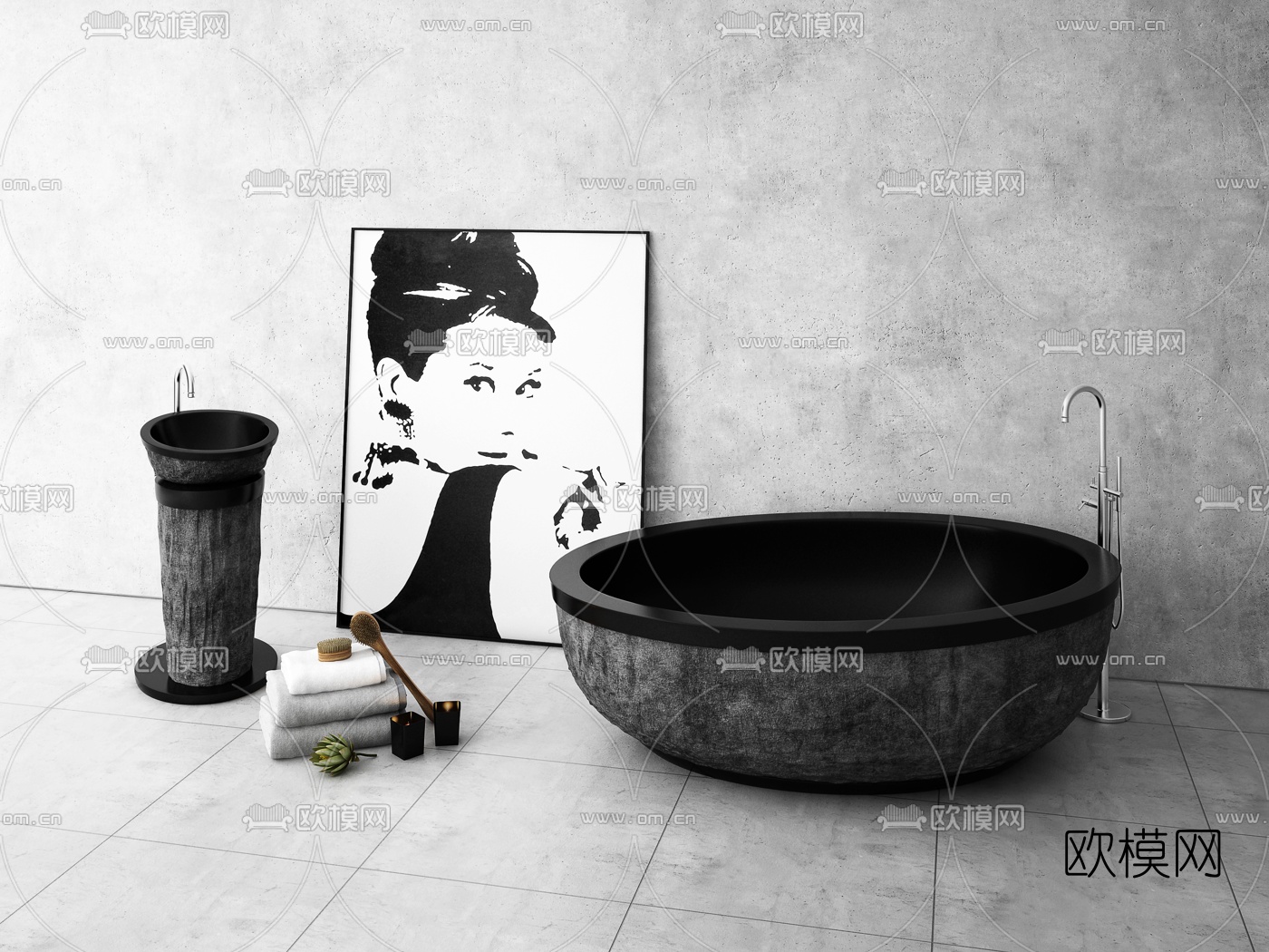 工业风石材浴缸洗手台3d模型下载（渲染图2）