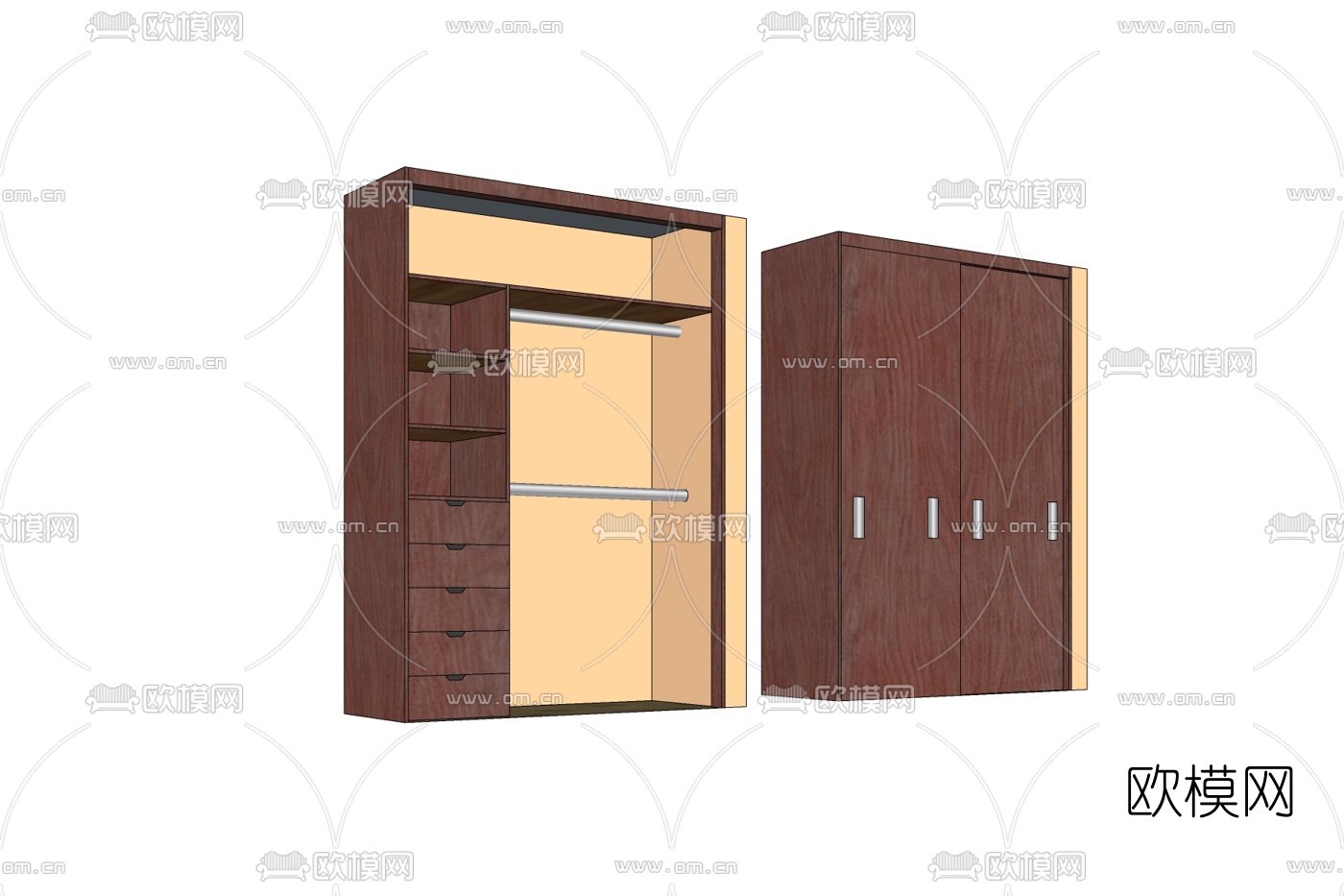 现代实木衣柜免费su模型下载