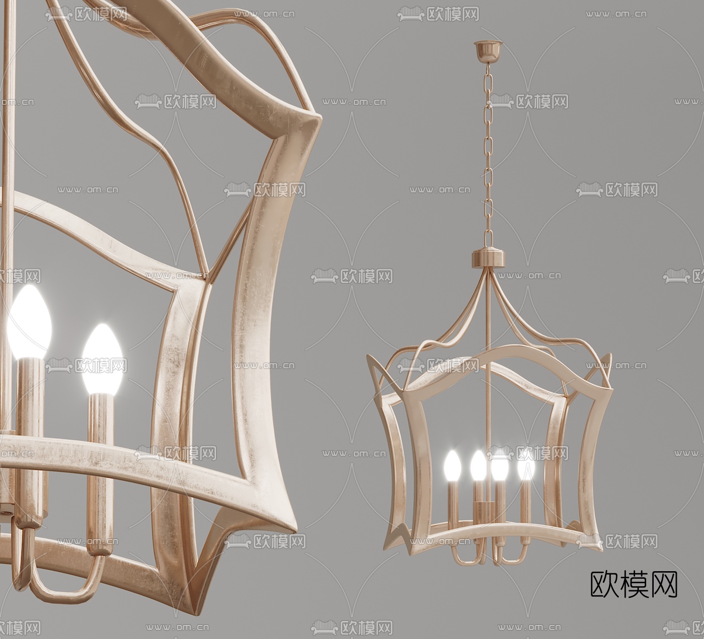 简美金属烛台小吊灯3d模型下载