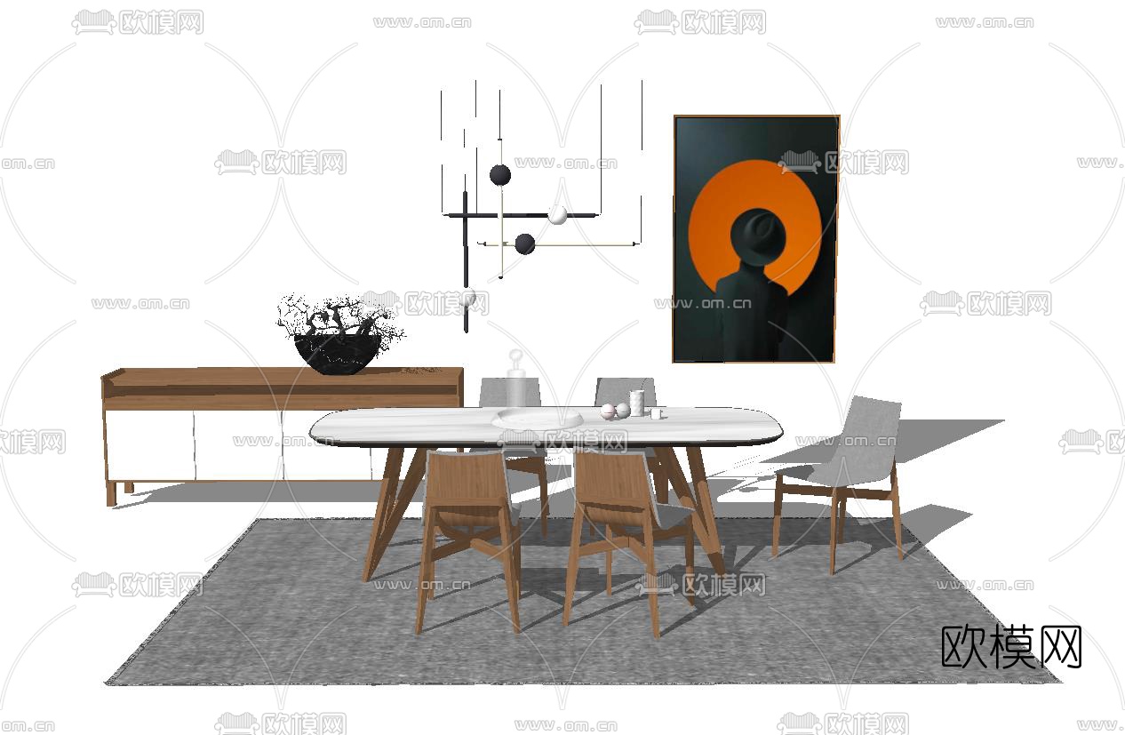 现代实木餐桌椅su模型下载