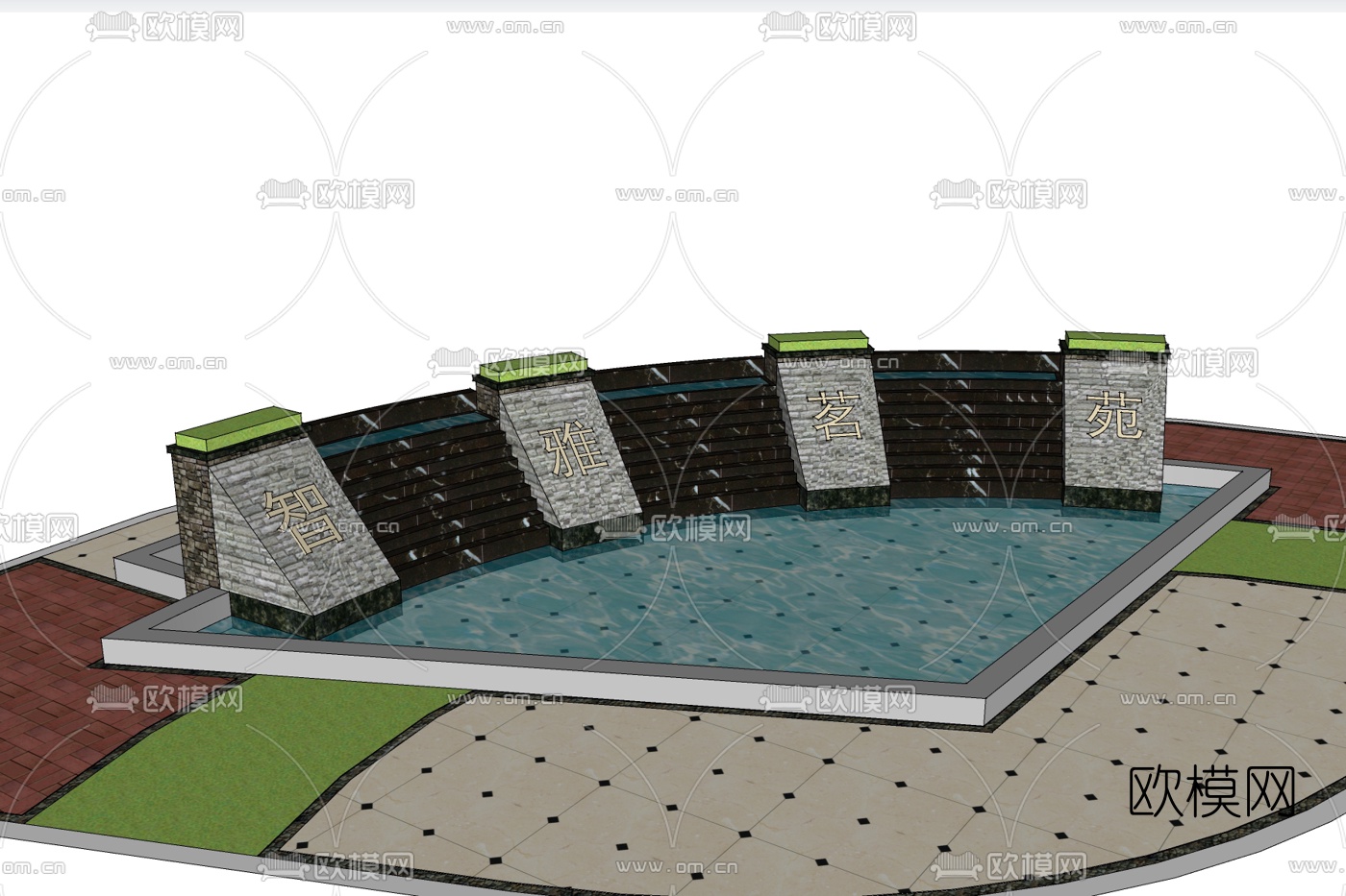 现代景观墙免费su模型下载