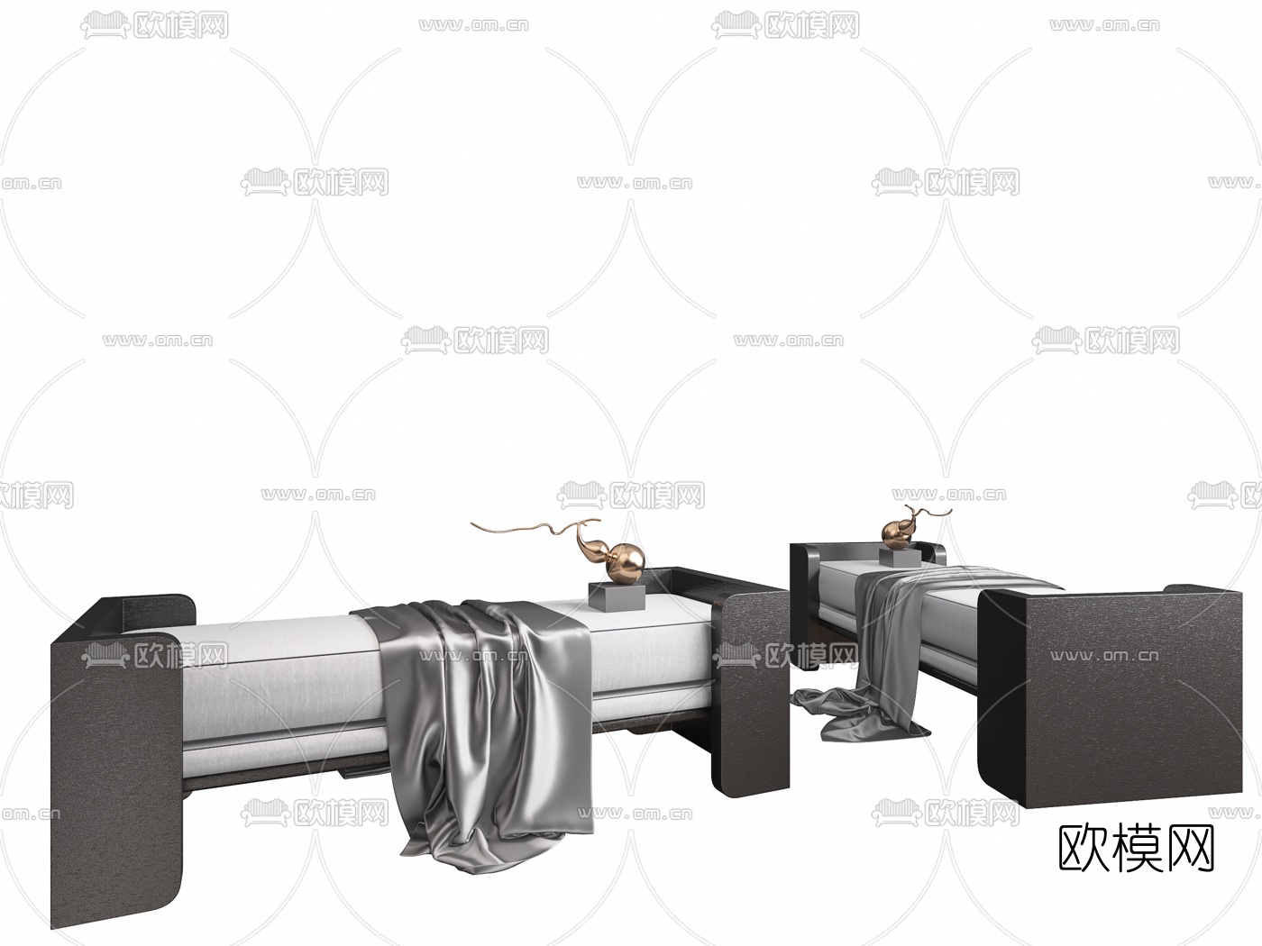 新中式床尾凳脚踏组合3d模型下载（渲染图3）