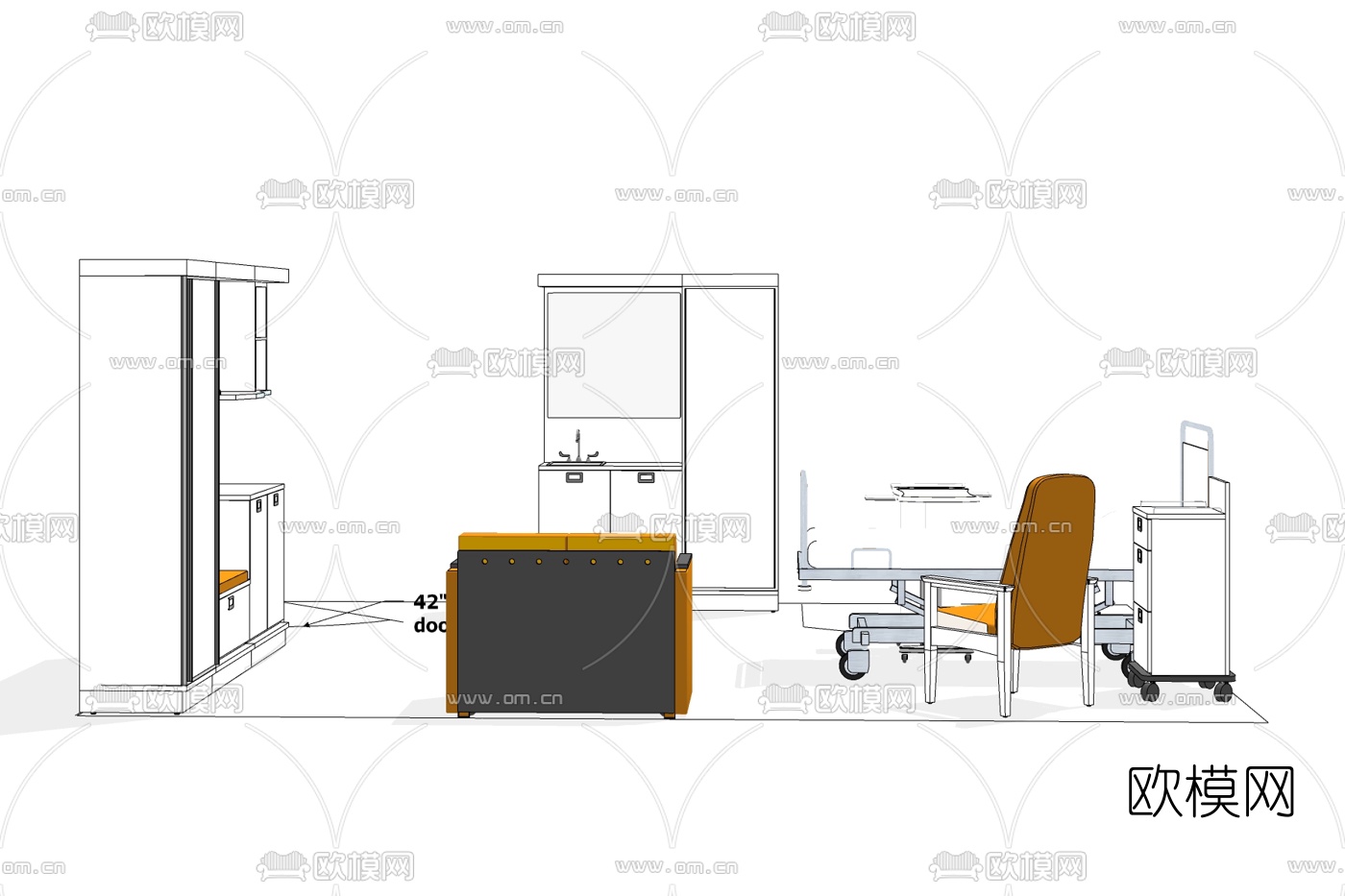 现代单人病房免费su模型下载