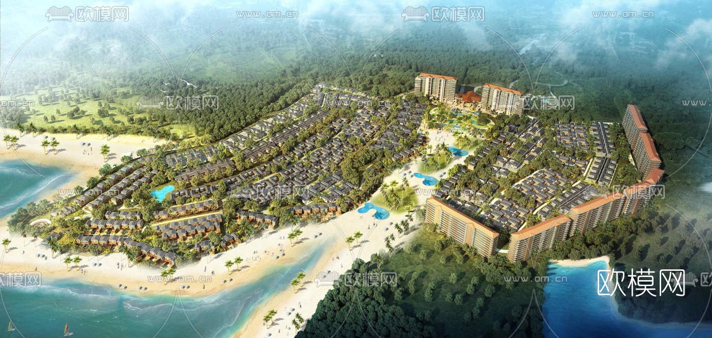 中式别墅区鸟瞰规划3d模型下载