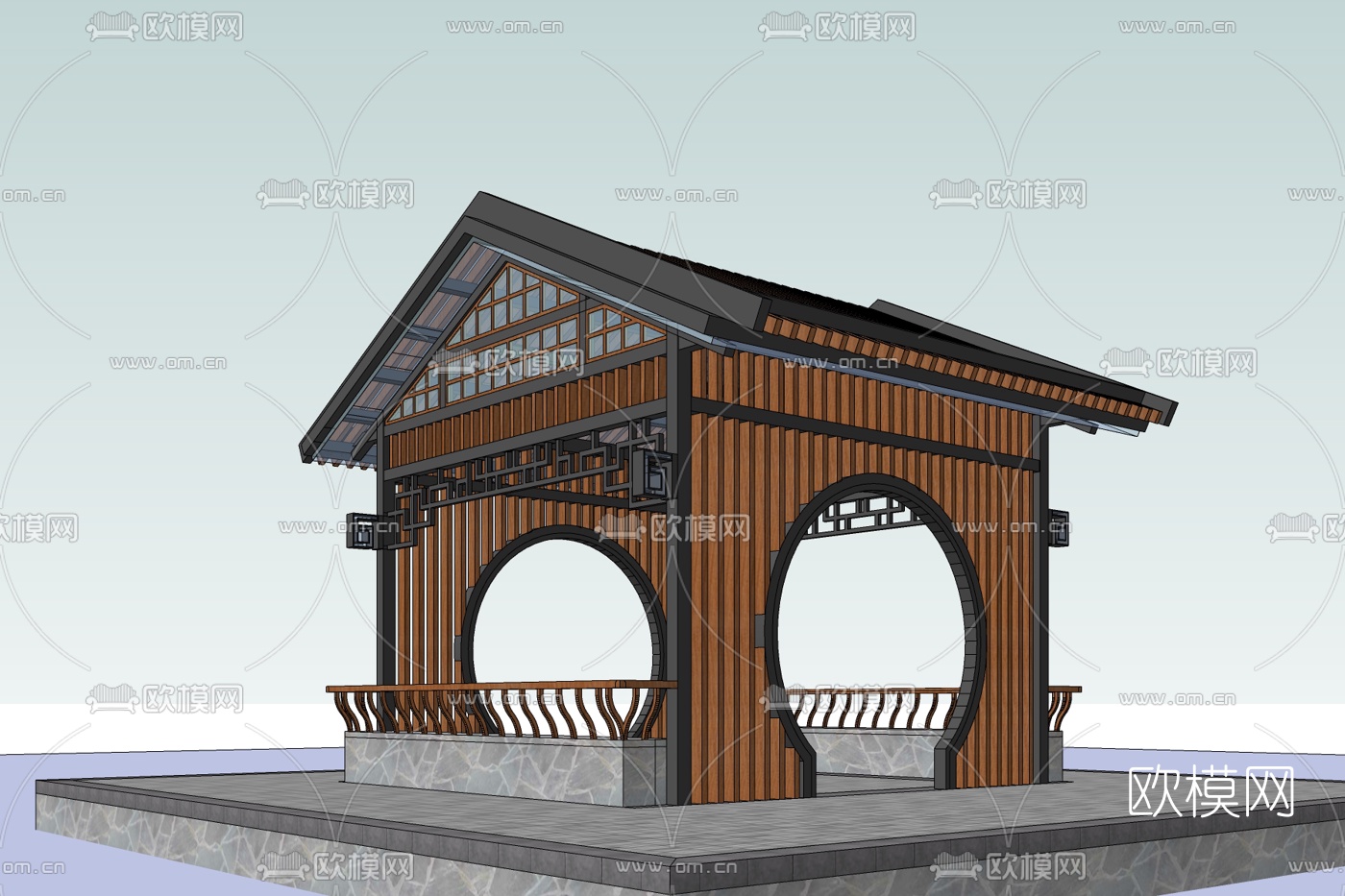 新中式凉亭免费su模型下载