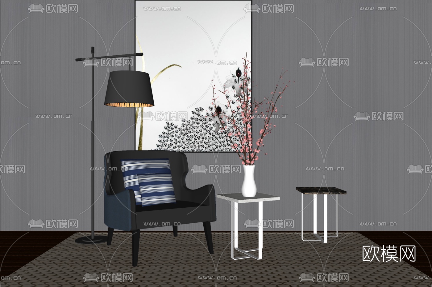 现代休闲椅边几免费su模型下载