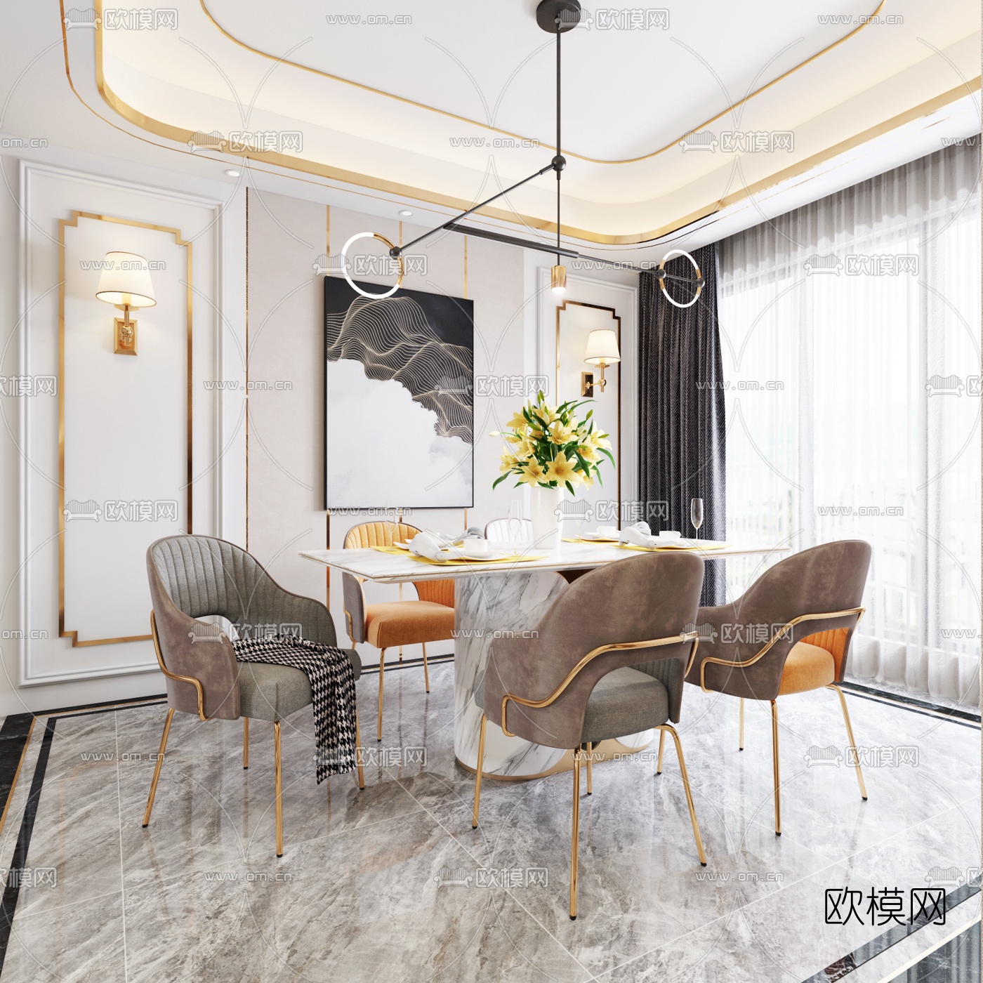 后现代客厅餐厅3d模型